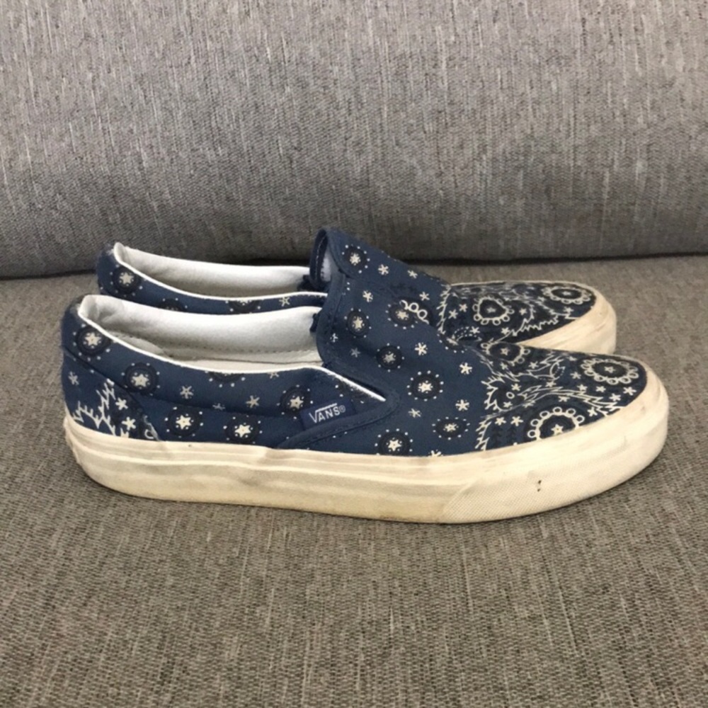 Vans X Madewell Blue Paisley Classic Slip On Sneakers